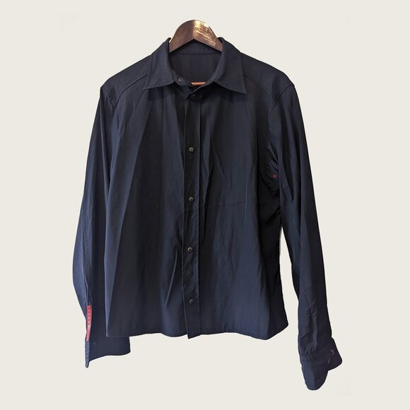 PRADA - Vintage navy snap button shirt - Sz M - Picture 1 of 6